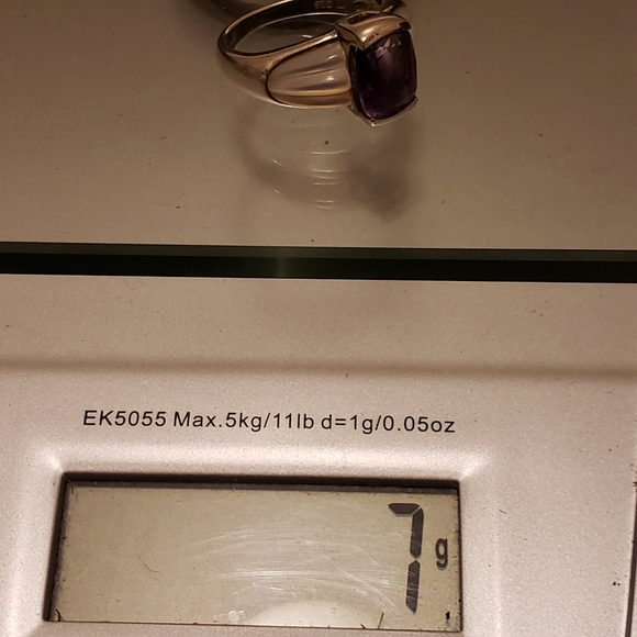 Sterling Silver Radiant Cut Amethyst & Mother of Pearl Cocktail Ring - Size 9 - Picture 10 of 12